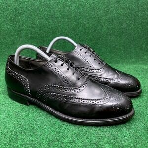 Hanover Longwing Wingtip Oxford Dress Shoes‎ Black Leather Men's 8.5 E/C USA